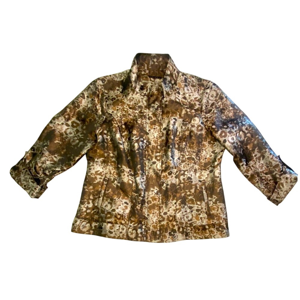 Tribal Brown Artsy Fall Zip Up Lightweight 3/4 Sleeve Jacket Blazer Size‎ 16